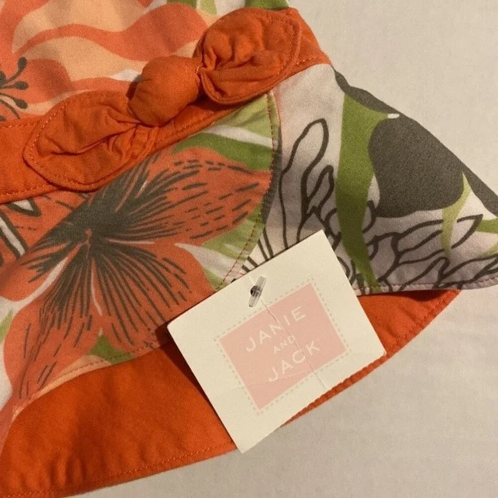 Janie And Jack Girls Botanical Oasis Sun Hat Orange Green Size 2T-3T NEW